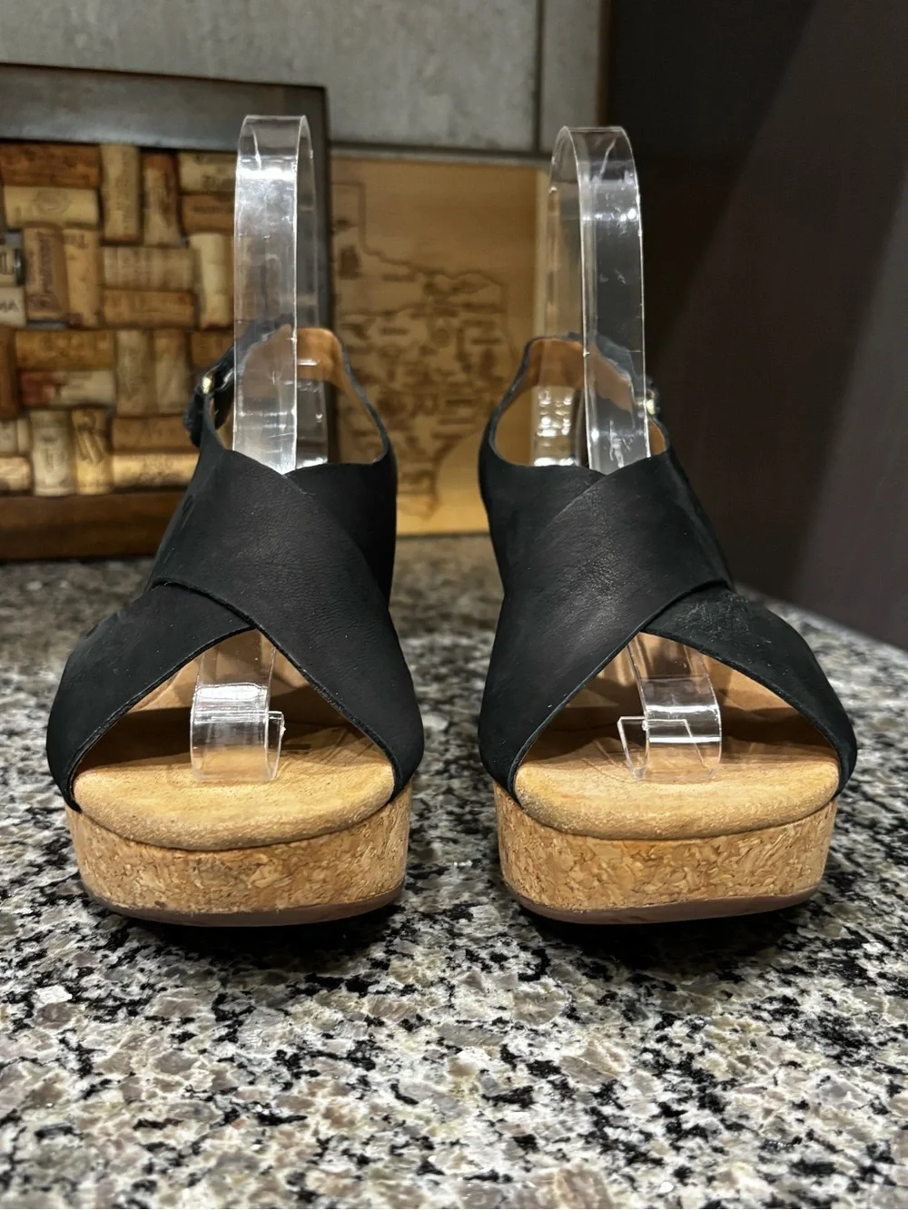 Clarks Collection Annadel Eirwyn Black Nubuck Platform Cork Wedge Heels Size 7